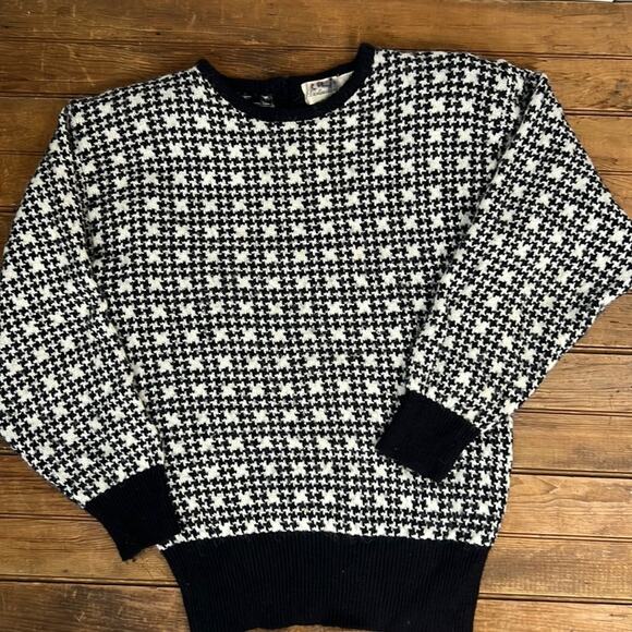 Vintage 80’s 90’s womens acrylic crew neck sweater black whitesize medium - Picture 1 of 6